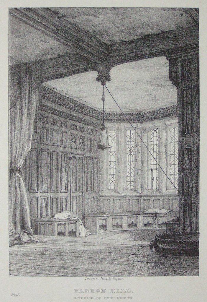 Lithograph - Haddon Hall Interior of Oriel Window - 